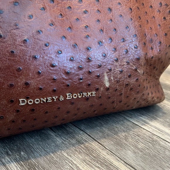 Dooney & Bourke Ariel Ostrich Leather Tote with Tassels in Cognac Magnetic Top - Picture 4 of 16